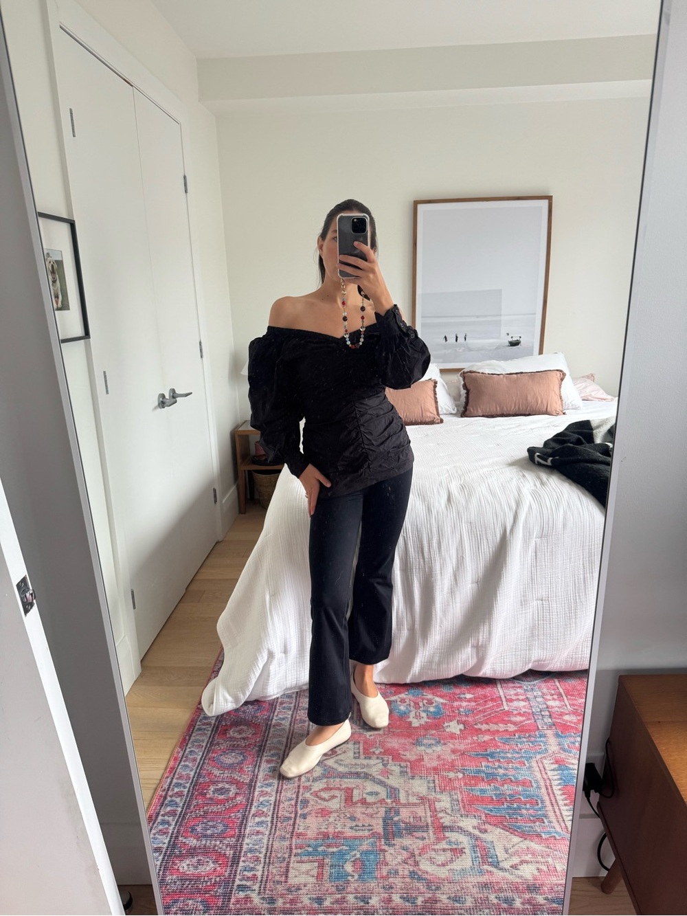 Black Off-Shoulder Ruched Ganni Top - Picture 3 of 5